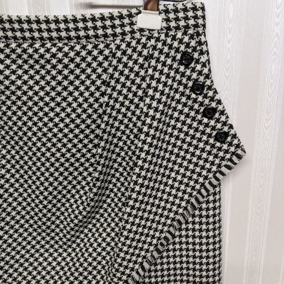 Tahari Skirt Women Size 12 Fringe Gathered Houndstooth Lined Short Black & White - Picture 4 of 11